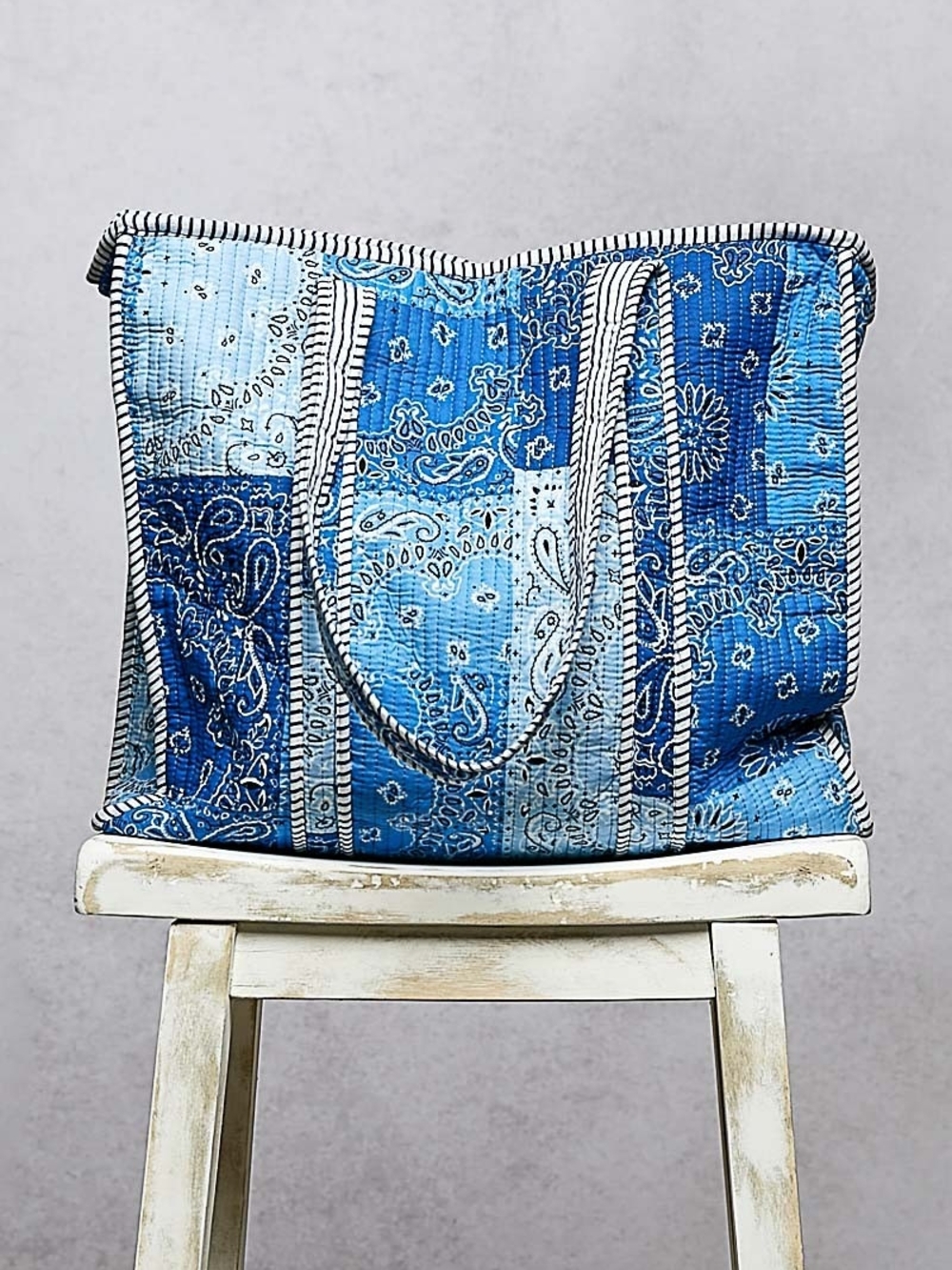 POL Blue Patchwork Paisley Tote Bag - Women's Shoulder Bag - Picture 7 of 10
